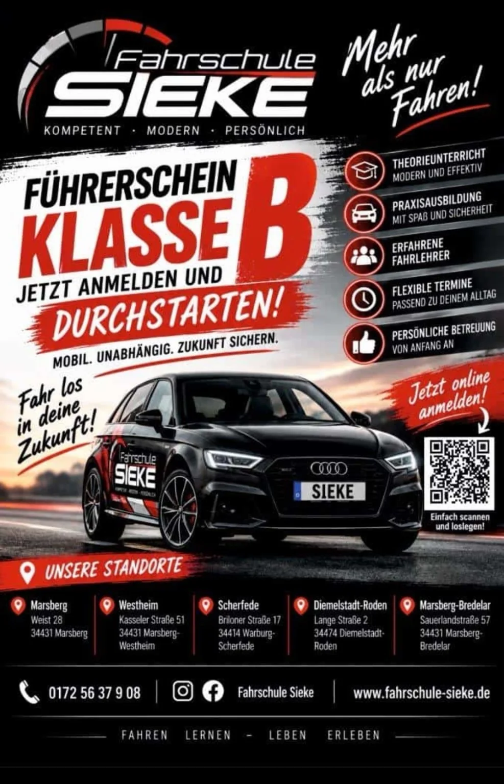 Werbeplakat Fahrschule Sieke – Führerschein Klasse B